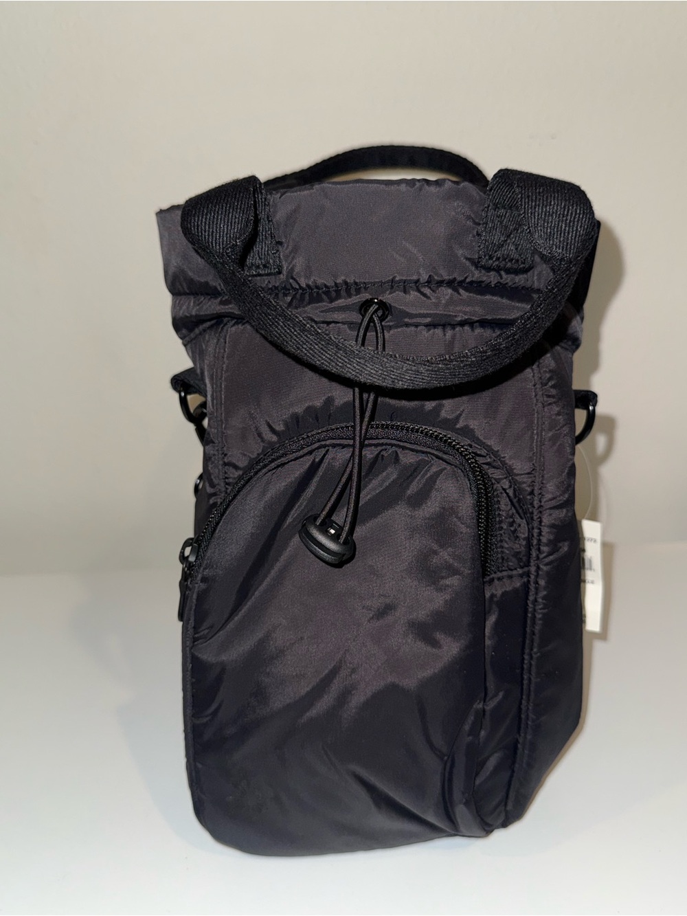 Women's Black Nylon Crossbody Water Bottle Bag with Top Handle